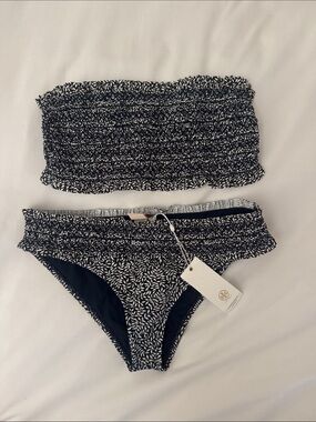 Tory Burch Medium Navy  and White Smocked Bandeau Bikini Set